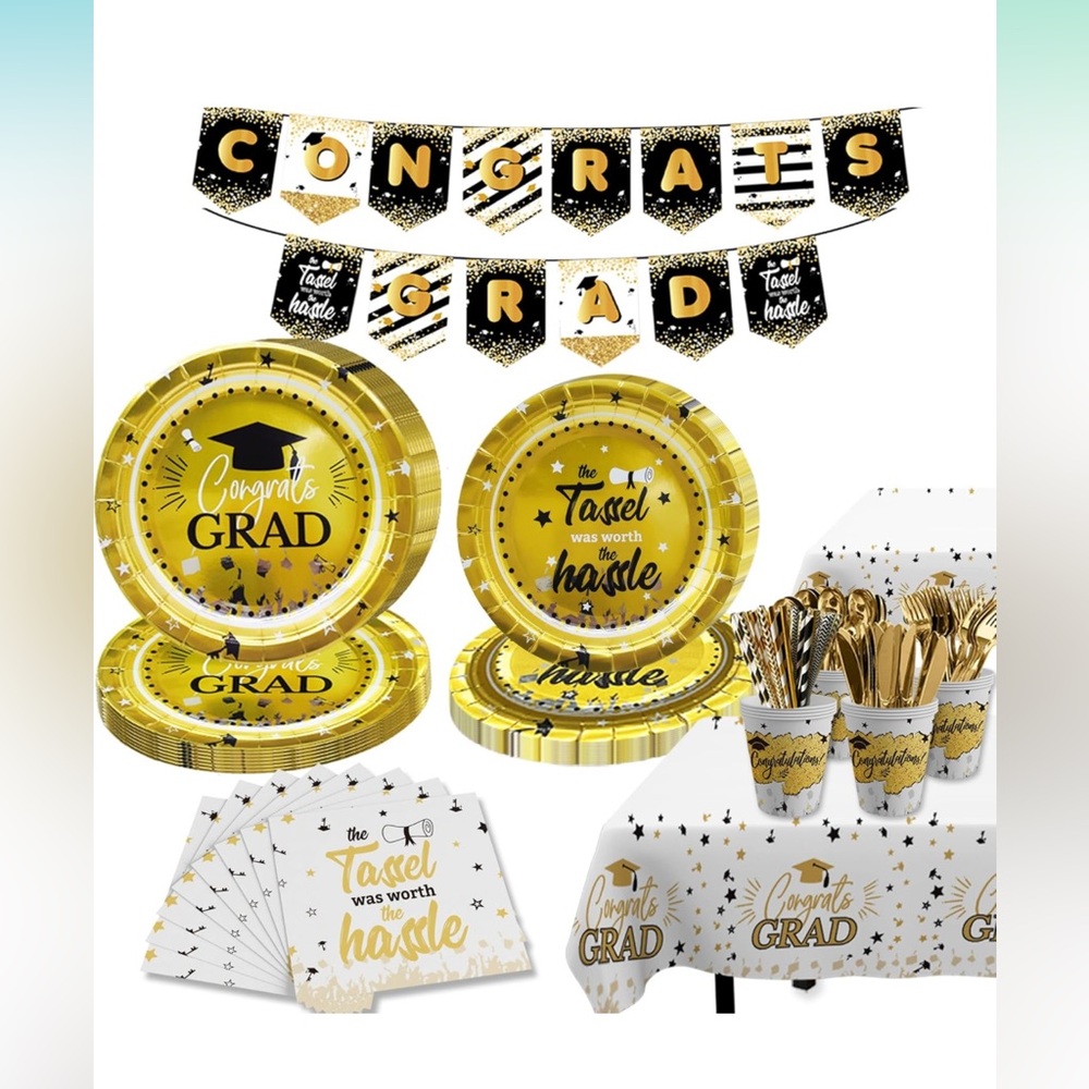 Graduation party supplies decoration set brand new cups utensils